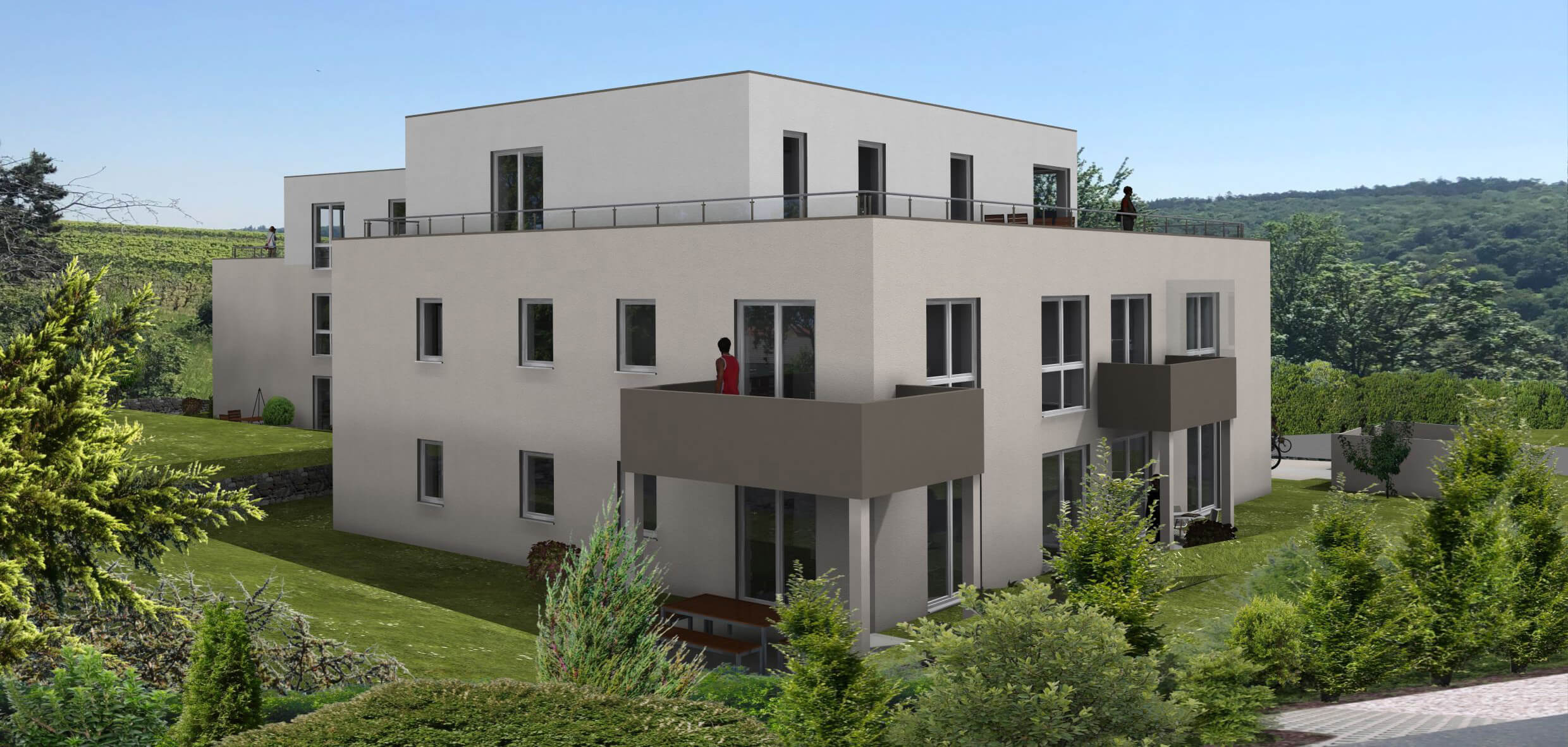 Visualisierung des geplanten Mehrfamilienhauses - hintere Außenansicht